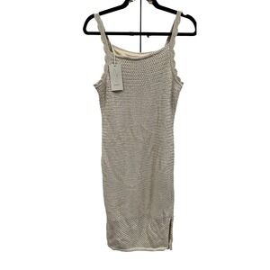 Joie Knit Metallic Sparkle Sheath‎ Dress Midi Slits Tan Beige Size L